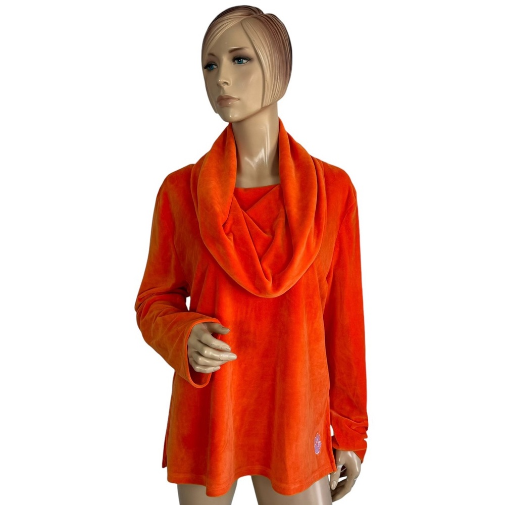 Emerson Street Clemson Tigers, Emma Velour Cowl Neck Top in Orange Large
